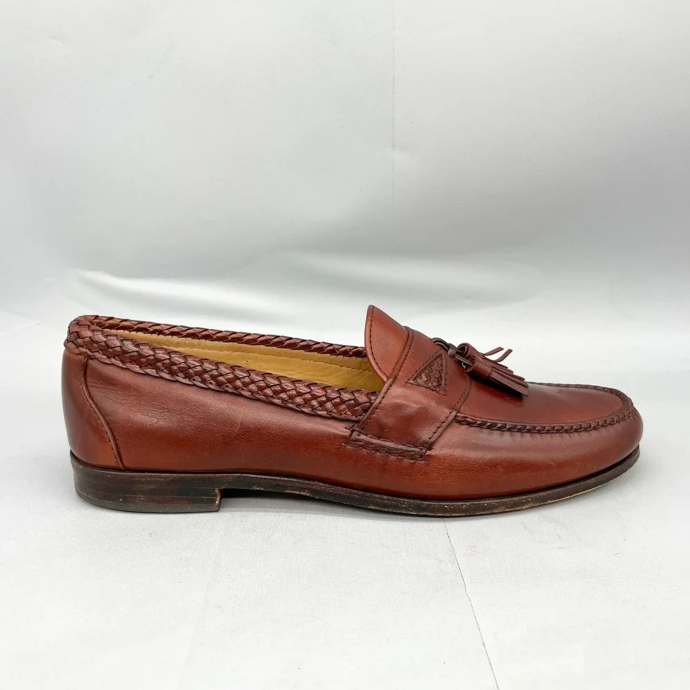 Allen Edmonds Maxfield Tassel Loafers Mens 11 D Brown Leather Braided USA Preppy